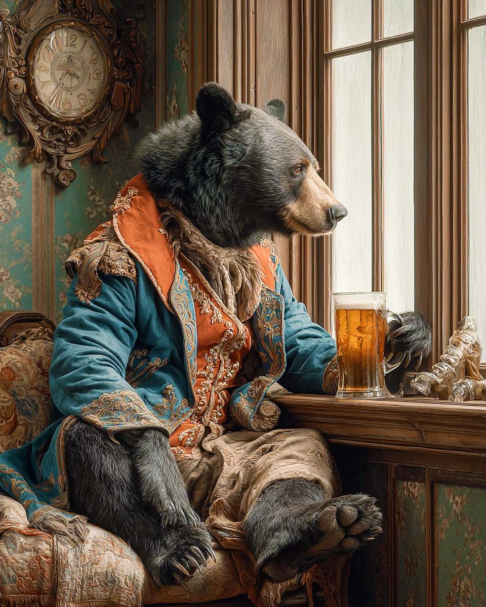 Lonely Frederick With a Beer - Black Bear Art Print