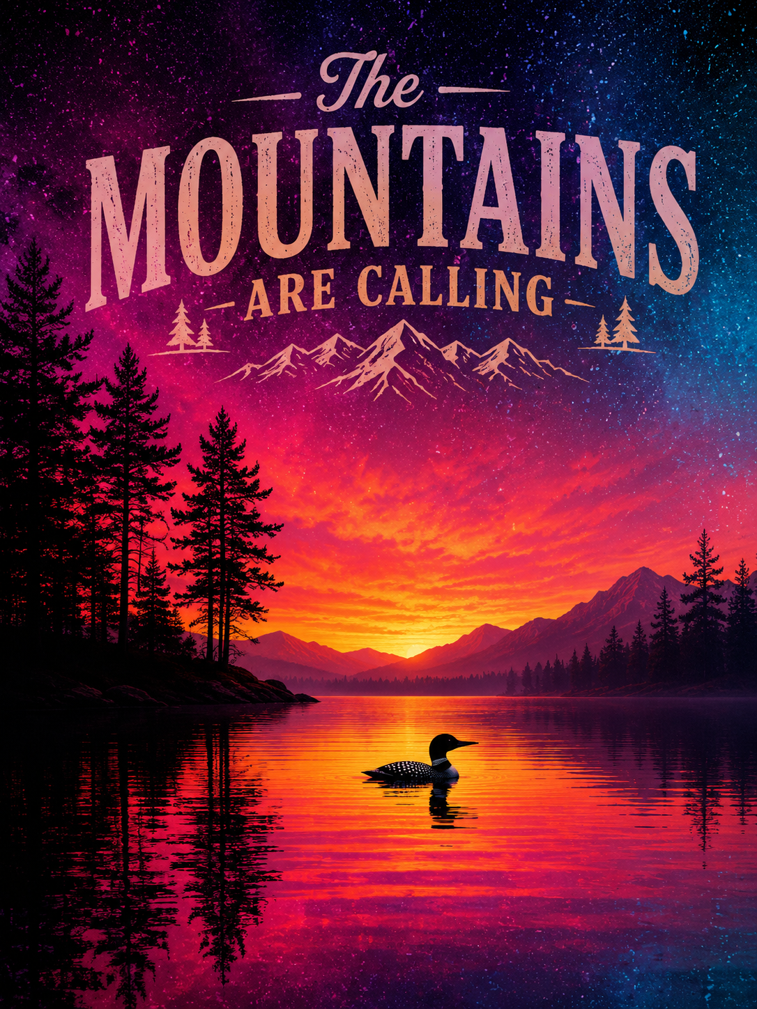Loon at Sunset - The Mountains are Calling Art Print