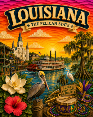Louisiana Souvenir Art Print - Name Drop Destination Travel Poster