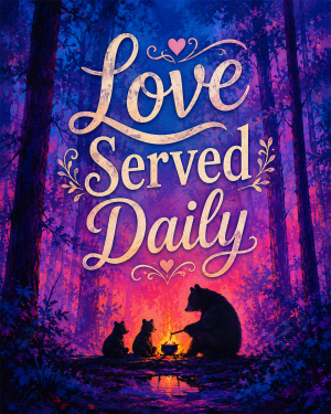 Love Served Daily - Black Bear - Whimsical Kitchen Wall Decor