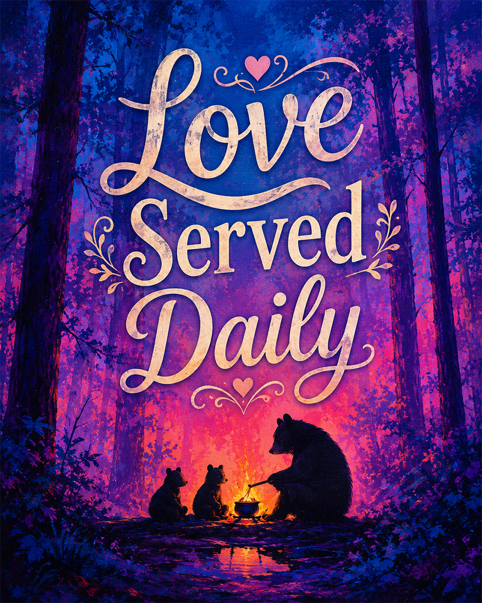 Love Served Daily - Black Bear - Whimsical Kitchen Wall Decor