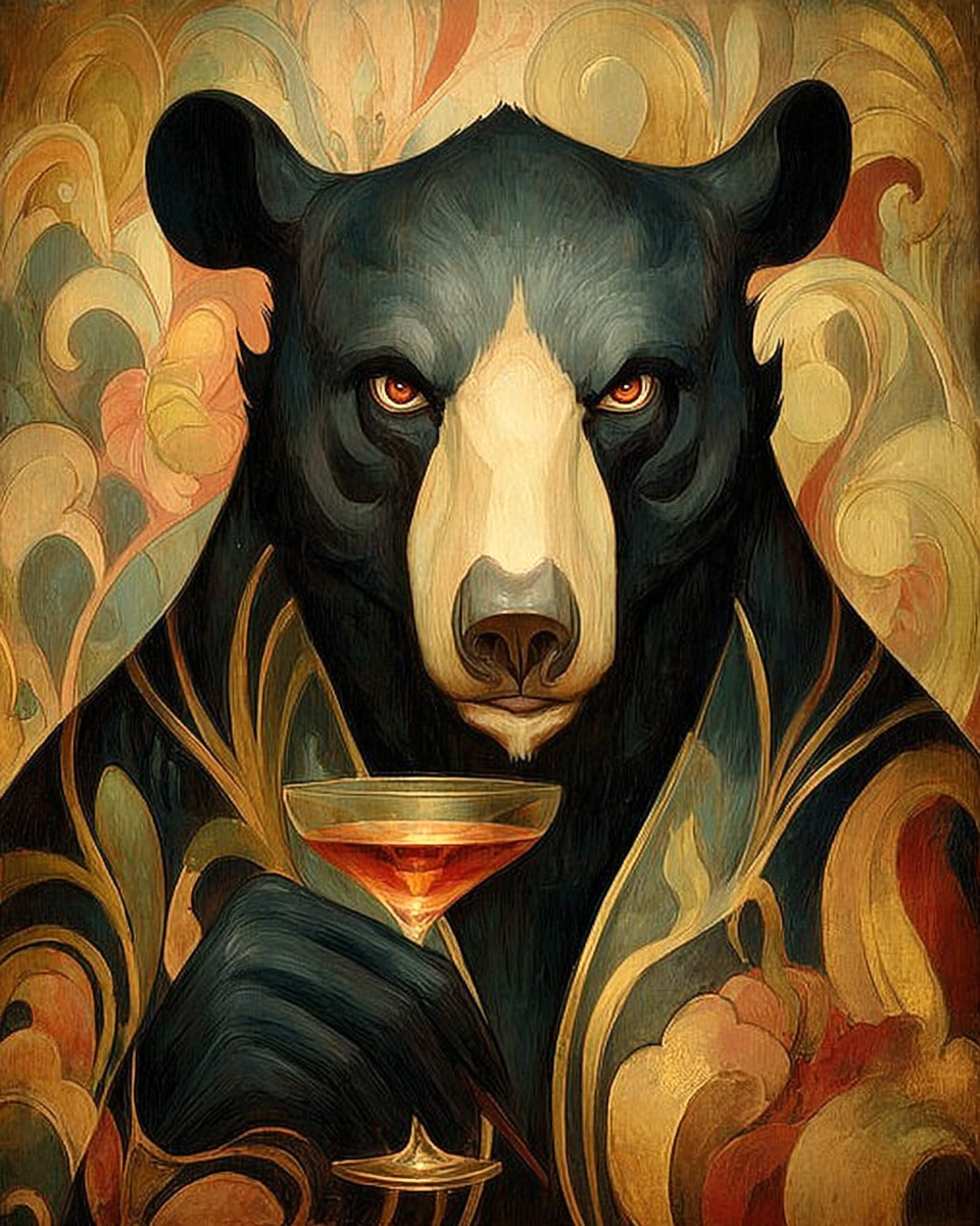 Mad with a Martini - Black Bear Art Print