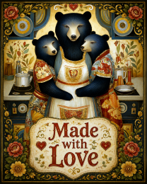 Made with Love - Black Bear - Whimsical Kitchen Wall Decor