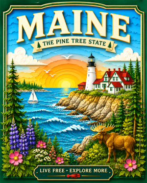 Maine Souvenir Art Print - Name Drop Destination Poster