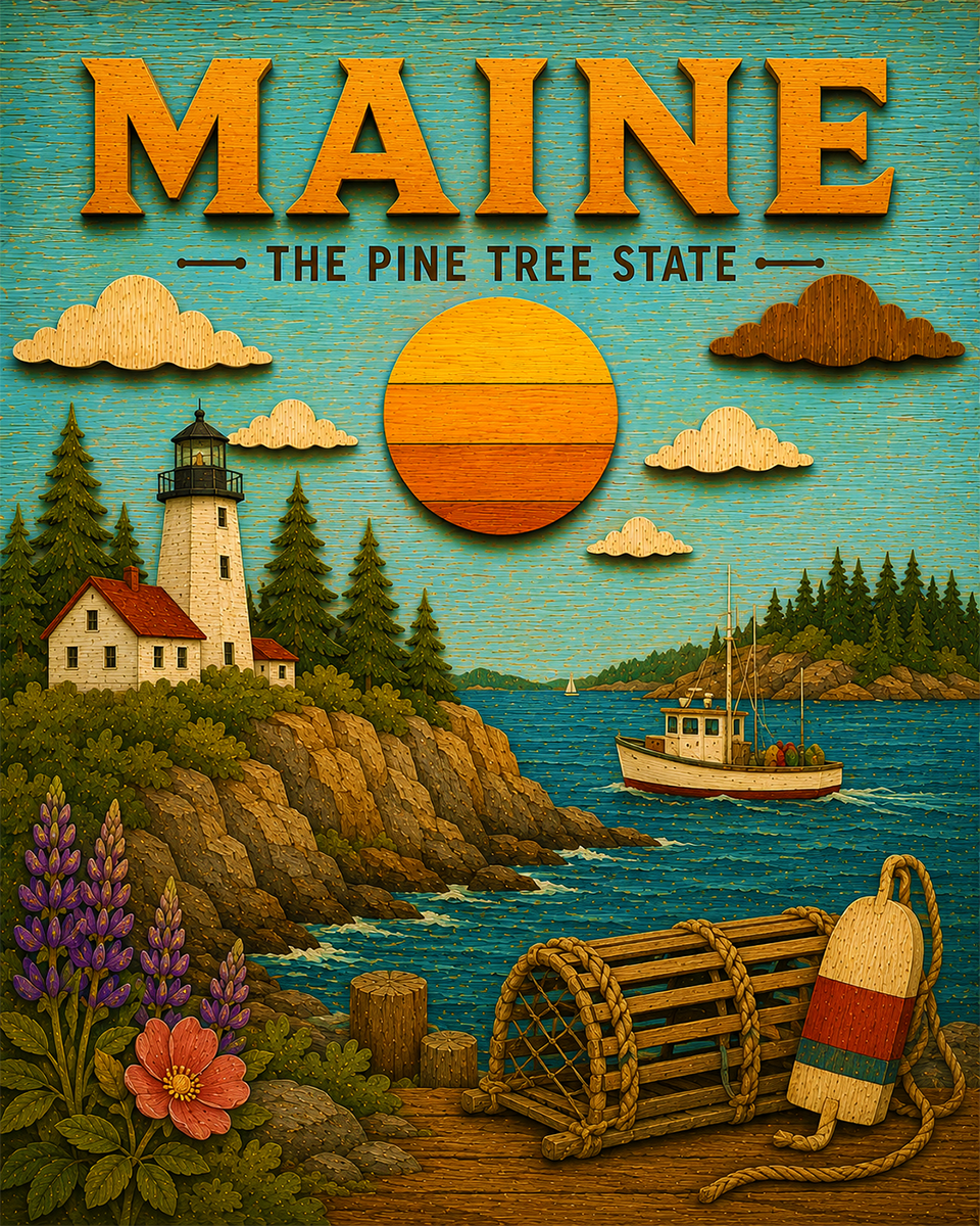 Maine Souvenir Art Print - Name Drop Destination Travel Poster