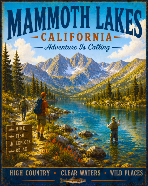 Mammoth Lakes California - Adventure Is Calling Art Print - Vintage Travel Poster Mountain Town Wilderness Wall Decor