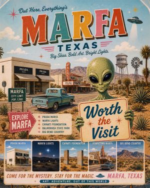 Marfa Texas - Minimalist Style Alien Worth The Trip Art Print