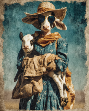 Marissa with Little Larry - Cow Art Print