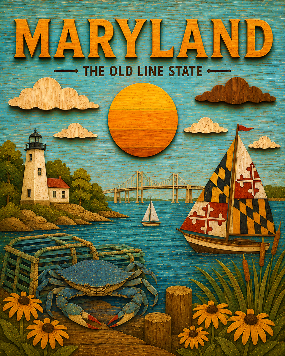 Maryland Souvenir Art Print - Name Drop Destination Travel Poster