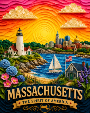 Massachusetts Souvenir Art Print - Name Drop Destination Travel Poster