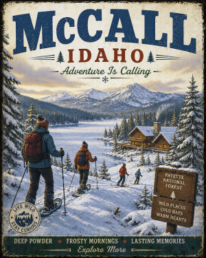 McCall Idaho - Adventure Is Calling Art Print - Vintage Travel Poster Mountain Town Wilderness Wall Decor