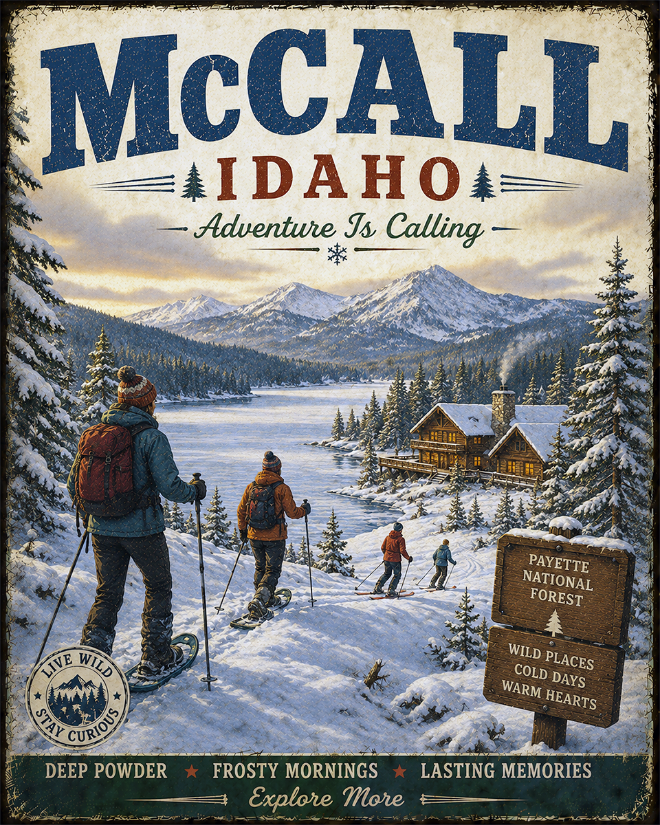 McCall Idaho - Adventure Is Calling Art Print - Vintage Travel Poster Mountain Town Wilderness Wall Decor