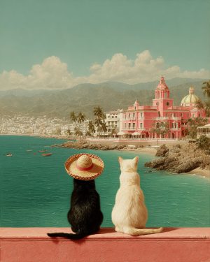 Mic and Mac at a Mexican Resort - Cats in Hats Art Print