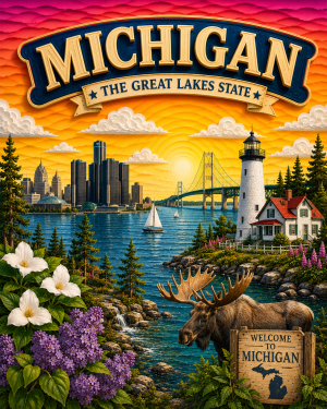 Michigan Souvenir Art Print - Name Drop Destination Travel Poster