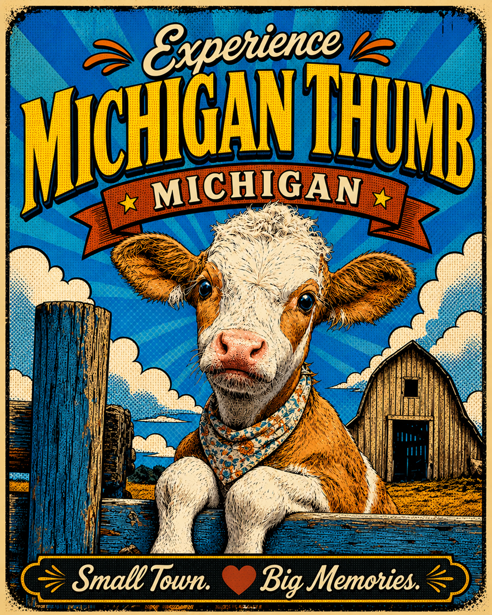 Michigan Thumb, Michigan - Pop Art Calf Agri-Tourism Art Print