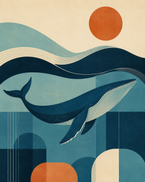Mid Century Modern Humpack - Coastal Whale Wall Art