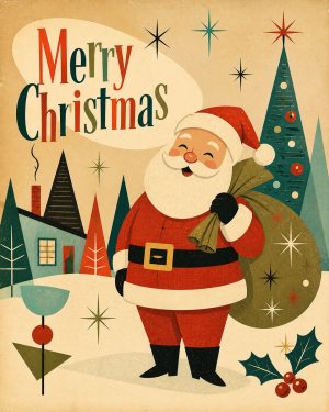 Mid-Century Modern Style Jolly Saint Nick - Christmas Art Prints