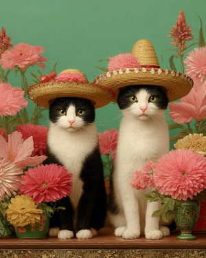 Milo and Chica in a Southwestern Still Life - Cats in Hats Art Print