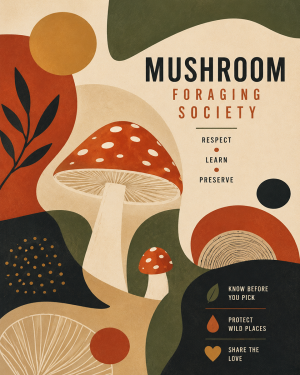 Minimalist Style Mushroom Foraging Society Poster