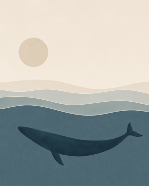 Minimalist Underwater Whale - Coastal Wall Art