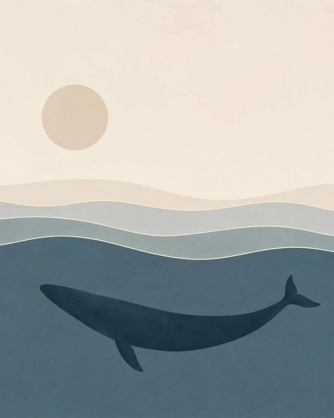 Minimalist Underwater Whale - Coastal Wall Art