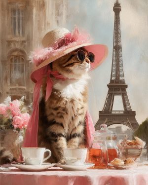 Miss Bella in Paris - Cats in Pink Hats Art Print