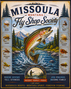 Missoula Montana Fishing Art Print - Vintage Lake and Fly Fishing Wall Decor