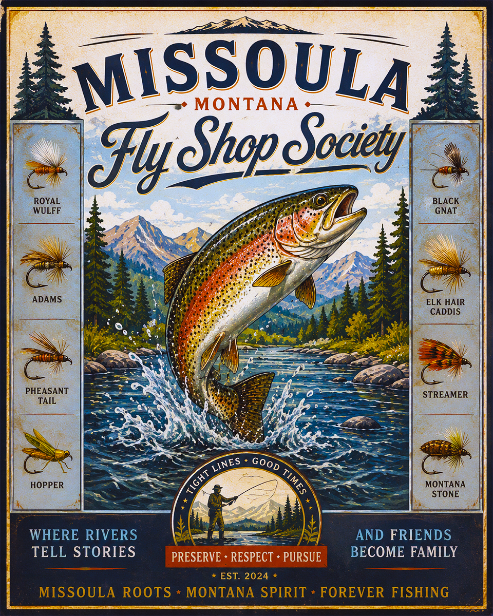 Missoula Montana Fishing Art Print - Vintage Lake and Fly Fishing Wall Decor