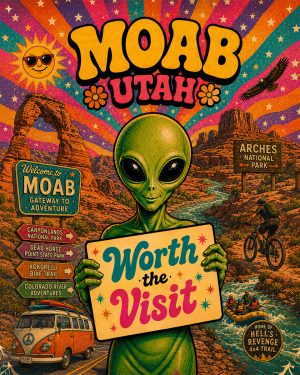 Moab Utah - 60s Style Alien Worth The Trip Art Print