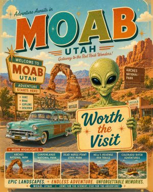 Moab Utah - Mid Century Modern Style Alien Worth The Trip Art Print