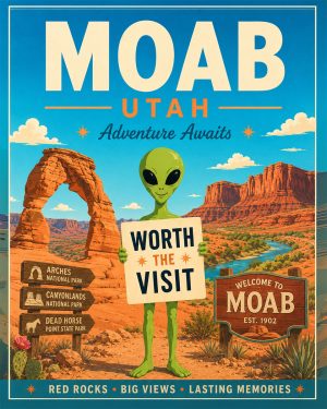 Moab Utah - Minimalist Style Alien Worth The Trip Art Print