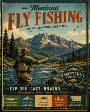 Montana - Fly Fishing Vintage Retro Poster Art Print