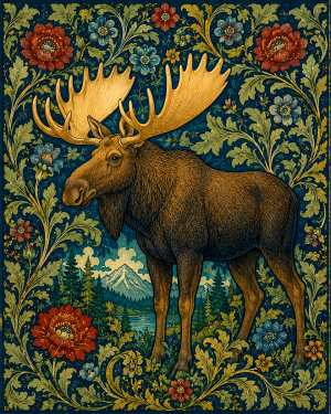 Moose Family - 19th Century Arts and Crafts Style Art Print