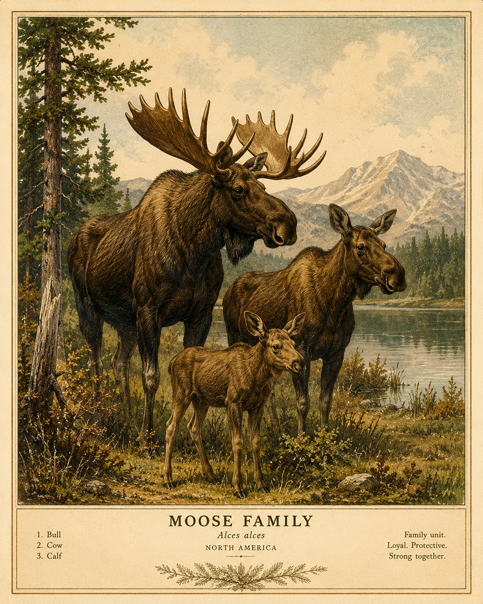 Moose Family - Vintage Wildlife Art - Antique Nature Illustration