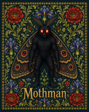 Mothman - Labeled - Art Nouveau Cryptid Artwork