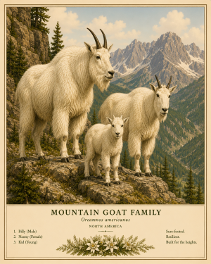 Mountain Goat Family - Vintage Wildlife Art - Antique Nature Illustration