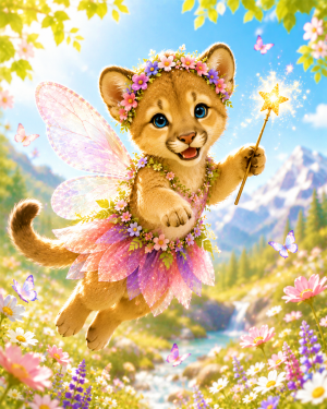 Mountain Lion Cub Fairy - Animal Fairies - Children's Fantasy Artwork