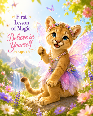 Mountain Lion Cub Fairy - Believe in Yourself - Animal Fairies - Children's Fantasy Artwork