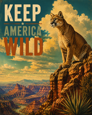 Mountain Lion - Keep America Wild Art Print - Americana Nature Artwork