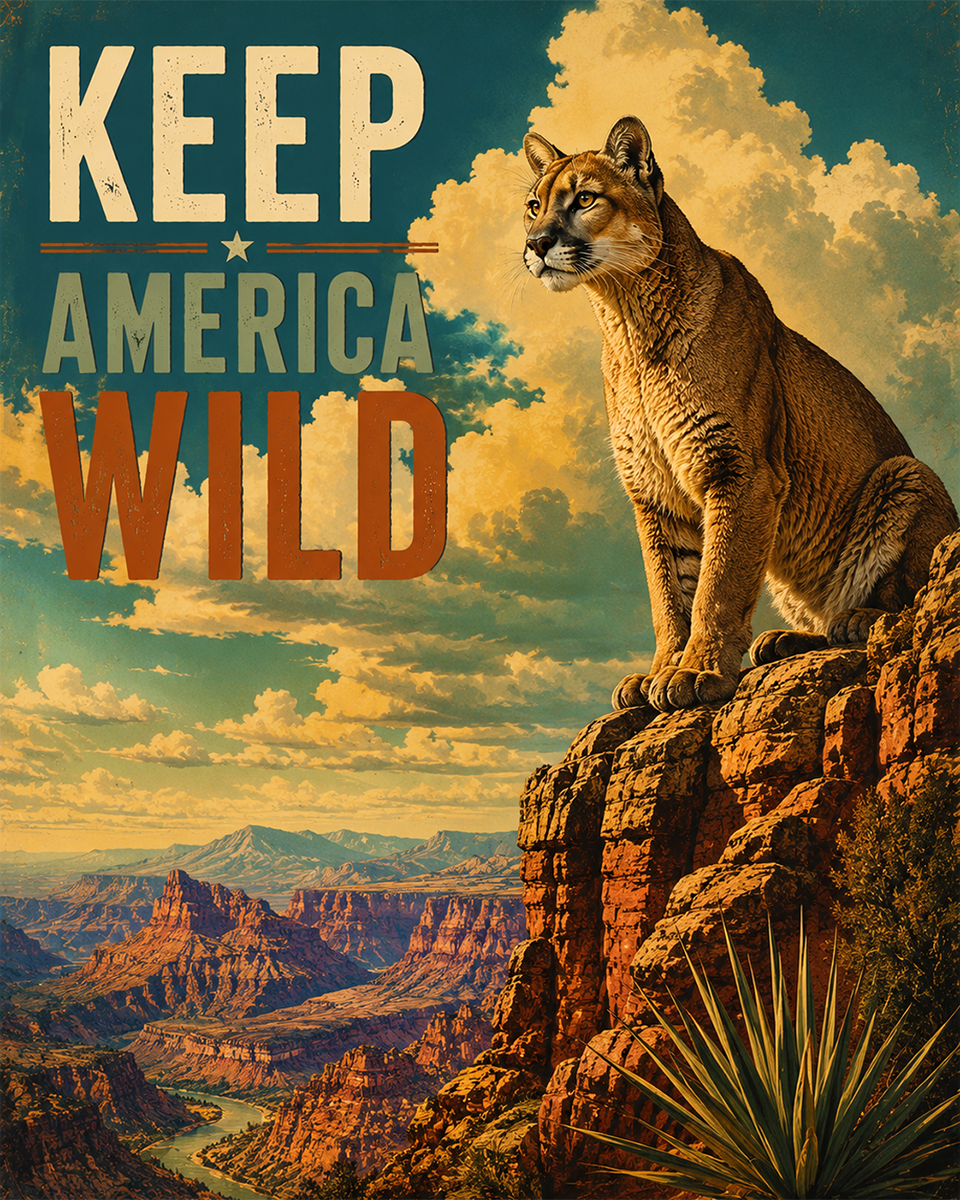 Mountain Lion - Keep America Wild Art Print - Americana Nature Artwork