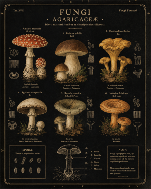 Mushroom Chart - Dark Academia Art Print