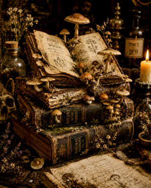 Mushrooms Growing From Old Books - Cottagecore Home Decor