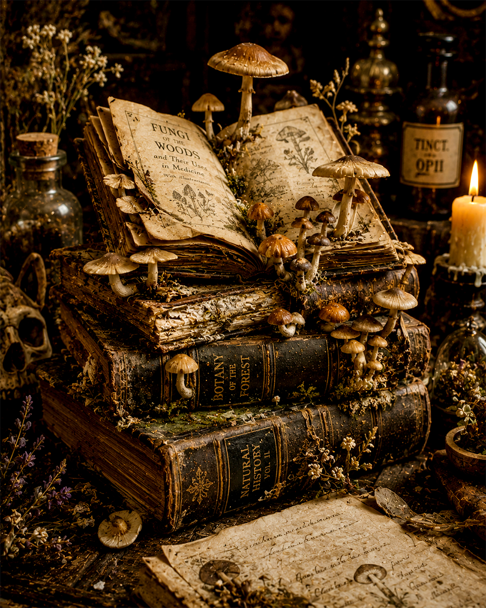 Mushrooms Growing From Old Books - Cottagecore Home Decor