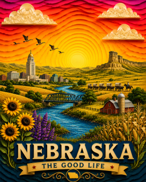 Nebraska Souvenir Art Print - Name Drop Destination Travel Poster