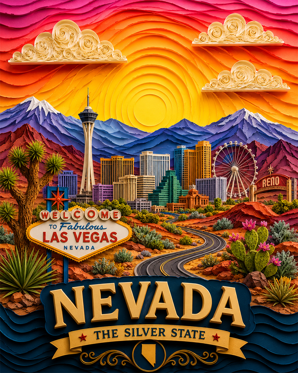 Nevada Souvenir Art Print - Name Drop Destination Travel Poster