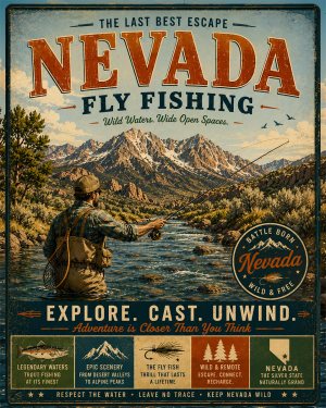 Nevada - Fly Fishing Vintage Retro Poster Art Print