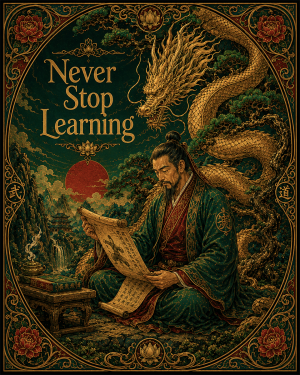 Never Stop Learning - Art Nouveau Dragon - Martial Arts Artwork