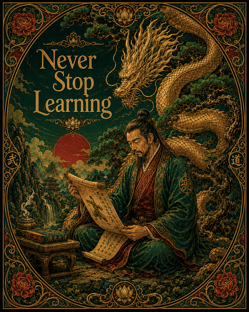 Never Stop Learning - Art Nouveau Dragon - Martial Arts Artwork