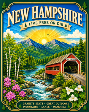 New Hampshire Souvenir Art Print - Name Drop Destination Travel Poster