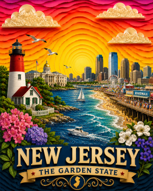 New Jersey Souvenir Art Print - Name Drop Destination Travel Poster